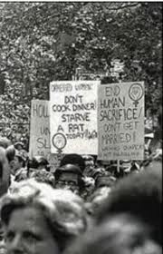 1970s Feminist Rally Poster - "Don't Cook Dinner, Starve a Rat" and "End Human Sacrifice, Don't Get Married."